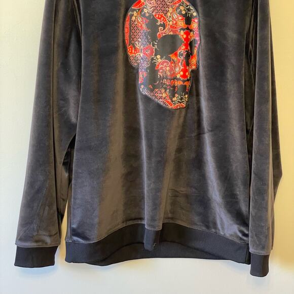 INC XL NWT long sleeve t-shirt velvet black red casual skull whimysgoth cozy - Picture 3 of 7